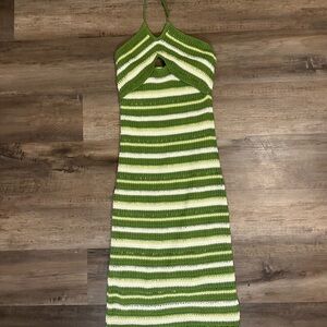 Sincerely Jules Green and White Striped Backless Dress